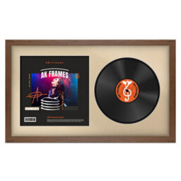 "30X17"" Walnut Modern Vinyl Record Frame With Ivory Mount For 12 Inch Lp Album Cover & Disc - Ak Frames" - thumbnail 1