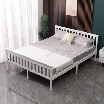 Westwood Double Bed Solid Pine Wood Frame With Footboard Wood Slat Support Bedroom White - image 1