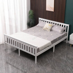 Westwood Double Bed Solid Pine Wood Frame With Footboard Wood Slat Support Bedroom White - thumbnail 1