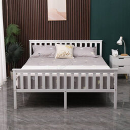 Westwood Double Bed Solid Pine Wood Frame With Footboard Wood Slat Support Bedroom White - thumbnail 3