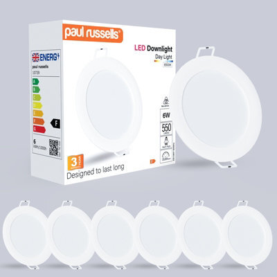 Paul Russells Led Round Panel Ceiling Lights, 6W 550 Lumens, Spotlights, Ip20, 6500K Day Light, Pack Of 6 - image 1