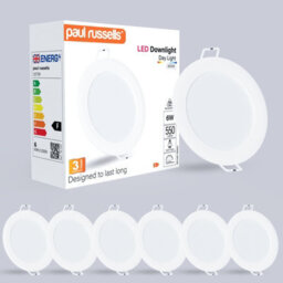 Paul Russells Led Round Panel Ceiling Lights, 6W 550 Lumens, Spotlights, Ip20, 6500K Day Light, Pack Of 6 - thumbnail 1
