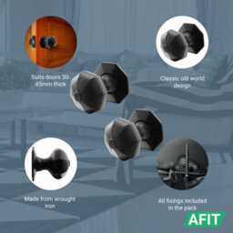 Afit Black Iron Door Knobs - 2 Pairs Of Cast Iron Antique Octagonal Mortice Knobs - thumbnail 4