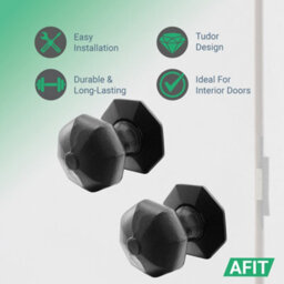 Afit Black Iron Door Knobs - 2 Pairs Of Cast Iron Antique Octagonal Mortice Knobs - thumbnail 2