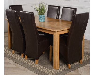 That's Furniture Oslo 180 X 90 Cm Large Oak Dining Table And 6 Chairs Dining Set With Lola Brown Leather Chairs - image 1