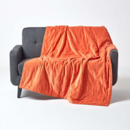 Homescapes Burnt Orange Velvet Quilted Throw, 125 X 150 Cm