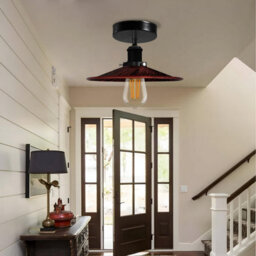 Vintage Ceiling Light Metal Rustic Red Shade  E27 Base Lamp Holder Fitting Semi Flush Ceiling Lamp For Livingroom, Bedroom - thumbnail 2