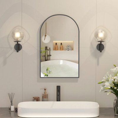 Keepreaper Sleek Metal Framed Arch Bathroom Mirror Cabinet Brushed Black 42X68 Wall Mounted Bathroom Cabinet - image 1