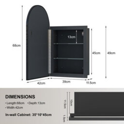 Keepreaper Sleek Metal Framed Arch Bathroom Mirror Cabinet Brushed Black 42X68 Wall Mounted Bathroom Cabinet - thumbnail 9