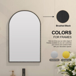 Keepreaper Sleek Metal Framed Arch Bathroom Mirror Cabinet Brushed Black 42X68 Wall Mounted Bathroom Cabinet - thumbnail 8