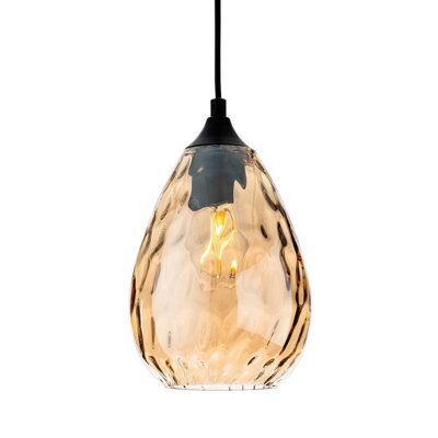 Luminosa Lighting Luminosa Soho Dome Pendant Matt Black With Amber Decorative Glass 1Xe27
