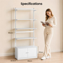 Yaheetech 4-Tier Bookcase With Adjustable Shelves And Bottom Cabinet, White - thumbnail 3