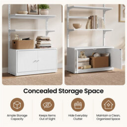 Yaheetech 4-Tier Bookcase With Adjustable Shelves And Bottom Cabinet, White - thumbnail 6