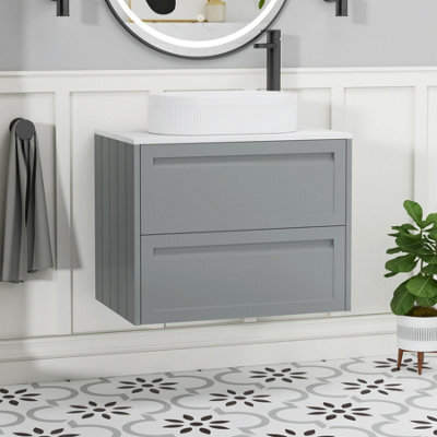 Royal Bathrooms Royal Bathroom Elmore 700mm Matt Pebble Grey Wall Mounted Countertop Bathroom Vanity Unit 2 Drawer With Lyon Basin - image 1