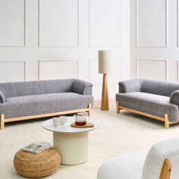 Wyld And Coco Aurahome 5-Seater Sofa Set - Dark Grey Polyester, Wooden Legs, 2-Seater + 3-Seater, Modern - thumbnail 2