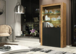 Spectrum Display Cabinet 170Cm Oak & Black Matt Doors And Led Lighting - Creative Furniture - thumbnail 2