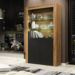 Spectrum Display Cabinet 170Cm Oak & Black Matt Doors And Led Lighting - Creative Furniture