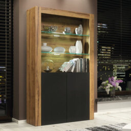 Spectrum Display Cabinet 170Cm Oak & Black Matt Doors And Led Lighting - Creative Furniture - thumbnail 5