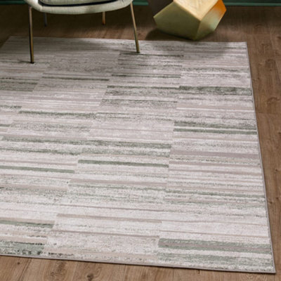 The Rug Edit Ritz Metallic Stripe Green Living Room Rug - 80X140Cm - image 1