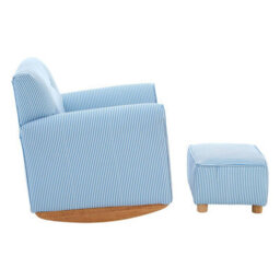 Premier Housewares Interiors By Premier Blue And White Stripe Rocker With Footstool For Kids, Velvet Stool, Adjustable Sofa Footstool, Ergonomic Sofa - thumbnail 2