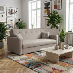 Viva Sonic Iii Sofa Bed For Living Room Particle Board With Storage Box Wooden Legs 153X100X85Cm Beige - thumbnail 3