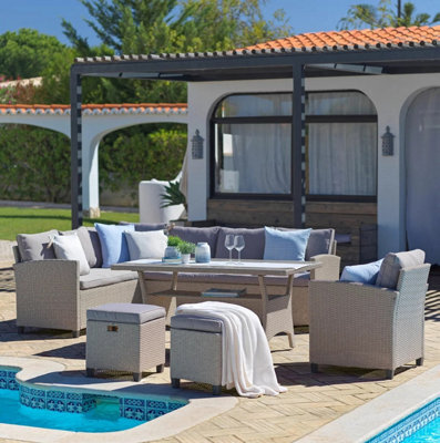 Impact Furniture Garden Dining Set Outdoor Rattan Corner Sofa Table Armchair 8 Seater Patio Decking Premium Furniture With Brown Cushions Barca - image 1
