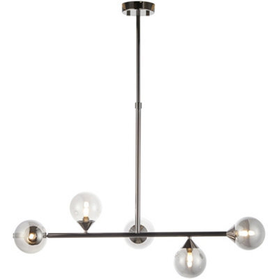 Loops Multi Arm Hanging Ceiling Pendant Light - Black Chrome Plate & Smoked Mirror Glass Shade - 5 X 3W Led G9 - image 1