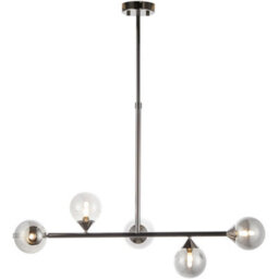 Loops Multi Arm Hanging Ceiling Pendant Light - Black Chrome Plate & Smoked Mirror Glass Shade - 5 X 3W Led G9