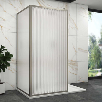 Royal Bathrooms Luxor 2 Sided Walk In Wet Room Fluted Shower Enclosure With 1200 X 800mm Stone Tray & Gun Metal Grey Frame 8mm Easy Clean Glass