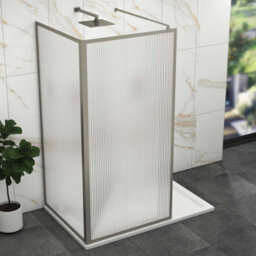 Royal Bathrooms Luxor 2 Sided Walk In Wet Room Fluted Shower Enclosure With 1200 X 800mm Stone Tray & Gun Metal Grey Frame 8mm Easy Clean Glass - thumbnail 4