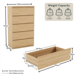 Pine 5 Drawer Chest Of Drawers Storage Cabinet Bedroom Furniture - thumbnail 6