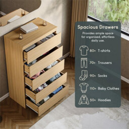 Pine 5 Drawer Chest Of Drawers Storage Cabinet Bedroom Furniture - thumbnail 5