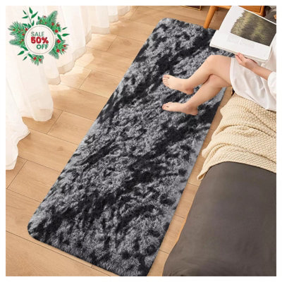 Ameha Tye Dye Grey Shaggy Runner For Living Bedroom Kitchen Mat Pet Friendly Modern Rugs, 60X220 Cm - image 1
