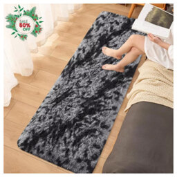 Ameha Tye Dye Grey Shaggy Runner For Living Bedroom Kitchen Mat Pet Friendly Modern Rugs, 60X220 Cm - thumbnail 1
