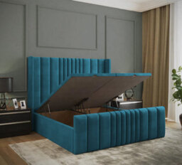 Adore Designs Miami Winged Plush Velvet Ottoman Storage Bed, With Footboard - 4Ft Small Double - Mallard - thumbnail 2