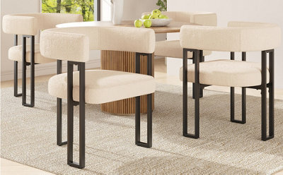 Btm Dining Chairs Set Of 4, Fabric Upholstered, Curved Backrest, Beige - image 1