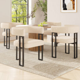 Btm Dining Chairs Set Of 4, Fabric Upholstered, Curved Backrest, Beige - thumbnail 2