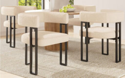 Btm Dining Chairs Set Of 4, Fabric Upholstered, Curved Backrest, Beige - thumbnail 1