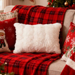 Living And Home Off-White Plush Knitted Sofa Cushion Cover/pillowcase, 50Cm X 30Cm - thumbnail 1