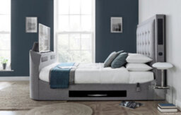 Europa Titan Tv Bed Frame With Speakers Light Grey Linen Fabric