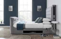 Europa Titan Tv Bed Frame With Speakers Light Grey Linen Fabric - thumbnail 2
