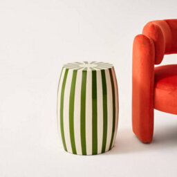 Sweeek - Side Table End Table Bedside Table In Enameled Steel Two-Tone Stripes Diam.35 X H 46Cm Green 35X35X46 Cm - Mizzy - thumbnail 5