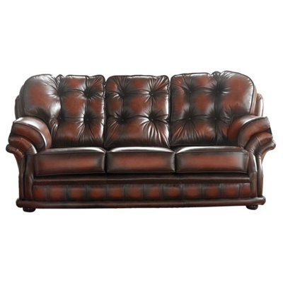 Chesterfield 3 Seater Antique Light Rust Leather Sofa Bespoke In Knightsbridge Style - image 1