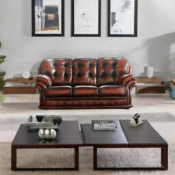 Chesterfield 3 Seater Antique Light Rust Leather Sofa Bespoke In Knightsbridge Style - thumbnail 2