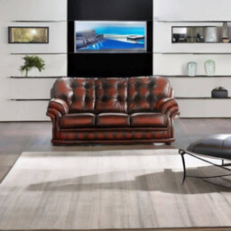 Chesterfield 3 Seater Antique Light Rust Leather Sofa Bespoke In Knightsbridge Style - thumbnail 3