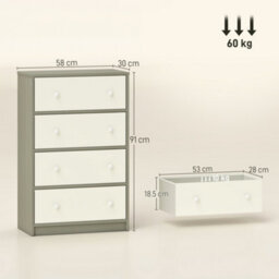 Homcom Chest Of Drawers, 4 Drawer Dresser For Bedroom, White And Grey - thumbnail 3