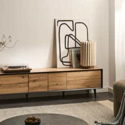 Wyld And Coco Loftcraft Tv Stand - Light Brown Mdf, 2 Doors, 4 Drawers, Metal Legs, Wide 180Cm - thumbnail 2