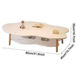 Modern Cloud-Shaped Two-Tier Coffee Table With Natural Wood Legs - White, 80Cm - thumbnail 2