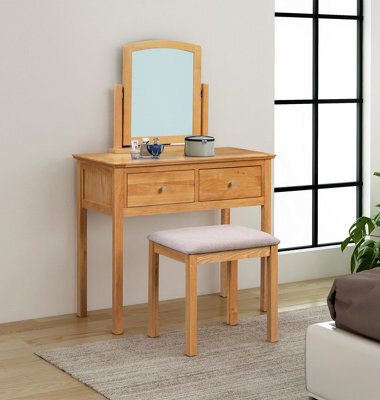 Hallowood Furniture Hereford Oak Dressing Table Set With Stool And Mirror - image 1