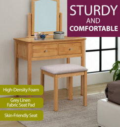 Hallowood Furniture Hereford Oak Dressing Table Set With Stool And Mirror - thumbnail 5